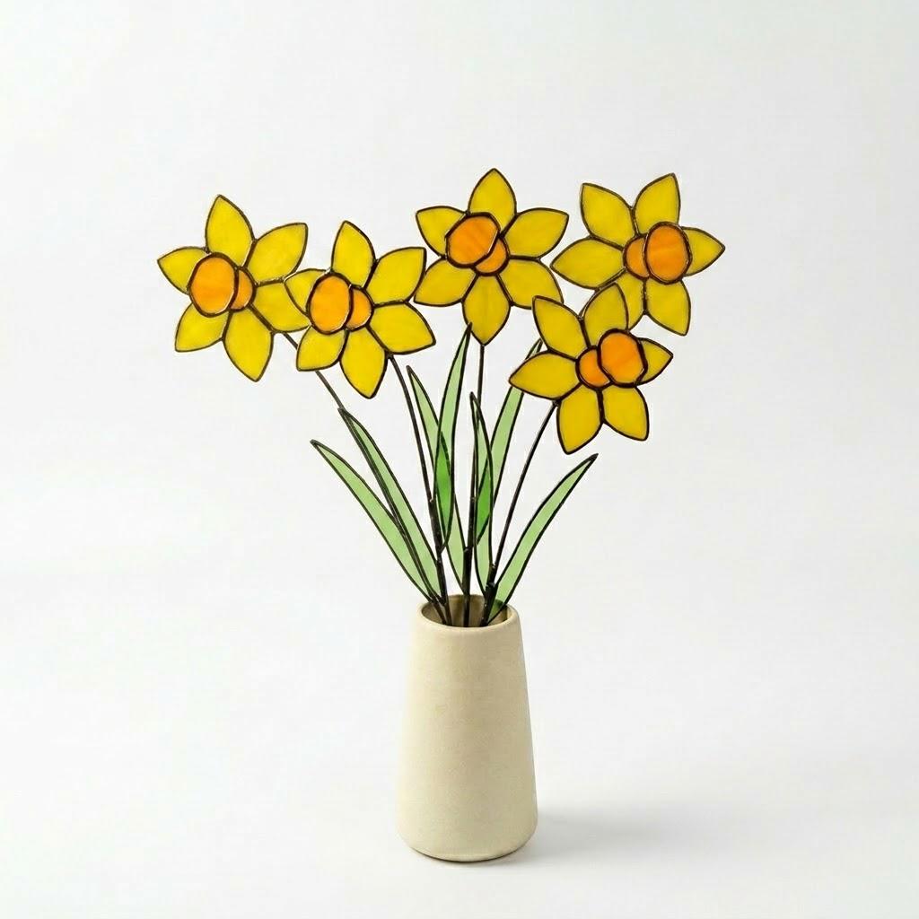 Stained Glass Daffodil Flower | Mother's Day Gift for Mom | March Birth Month | Everlasting Spring Window Decor | Birthday Gift Her