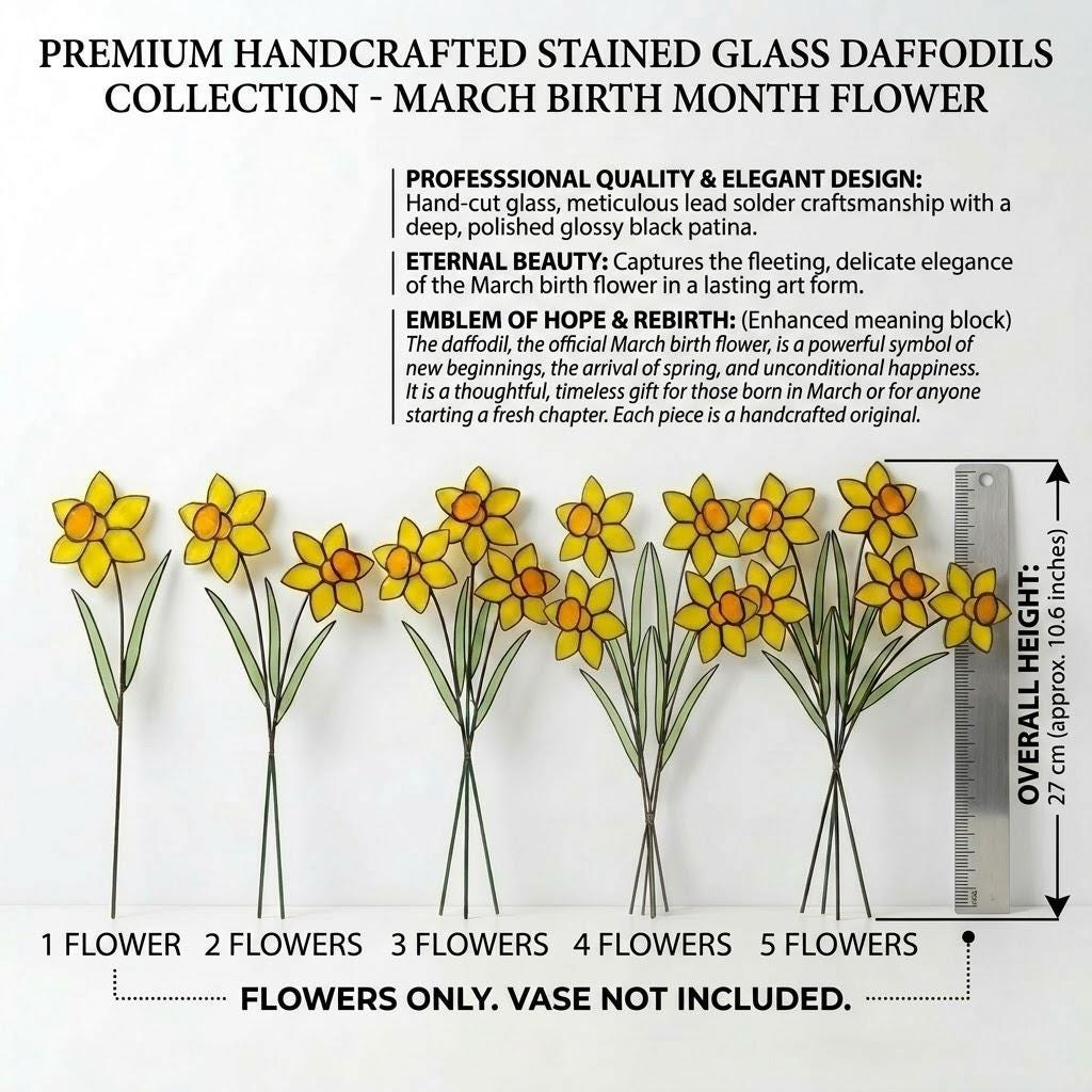 Stained Glass Daffodil Flower | Mother's Day Gift for Mom | March Birth Month | Everlasting Spring Window Decor | Birthday Gift Her