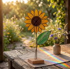 Stained Glass Sunflower on Stand July Birth Flower Mother's Day Gift for Mom Sunflower Lover Decor Birthday Gift for Her