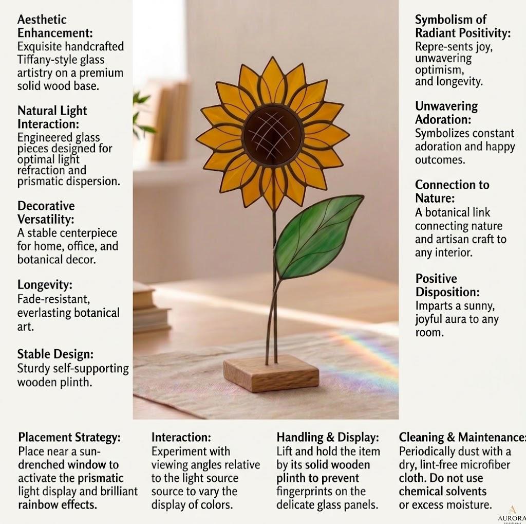 Stained Glass Sunflower on Stand July Birth Flower Mother's Day Gift for Mom Sunflower Lover Decor Birthday Gift for Her