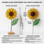 Stained Glass Sunflower on Stand July Birth Flower Mother's Day Gift for Mom Sunflower Lover Decor Birthday Gift for Her
