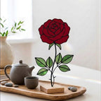 Stained Glass Rose Flower Anniversary Gift for Wife Mother's Day Gift June Birth Flower Everlasting Red Rose Desk Decor