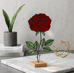 Stained Glass Rose Flower Anniversary Gift for Wife Mother's Day Gift June Birth Flower Everlasting Red Rose Desk Decor