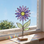 Purple Stained Glass Flower on Stand February Birth Month Mother's Day Gift for Mom Everlasting Desk Decor Birthday Gift Her