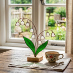 May Birth Flower Glass Art on Stand Lily of the Valley Suncatcher Cottagecore Window Sill Decor Plant Lover Gift Spring Aesthetic