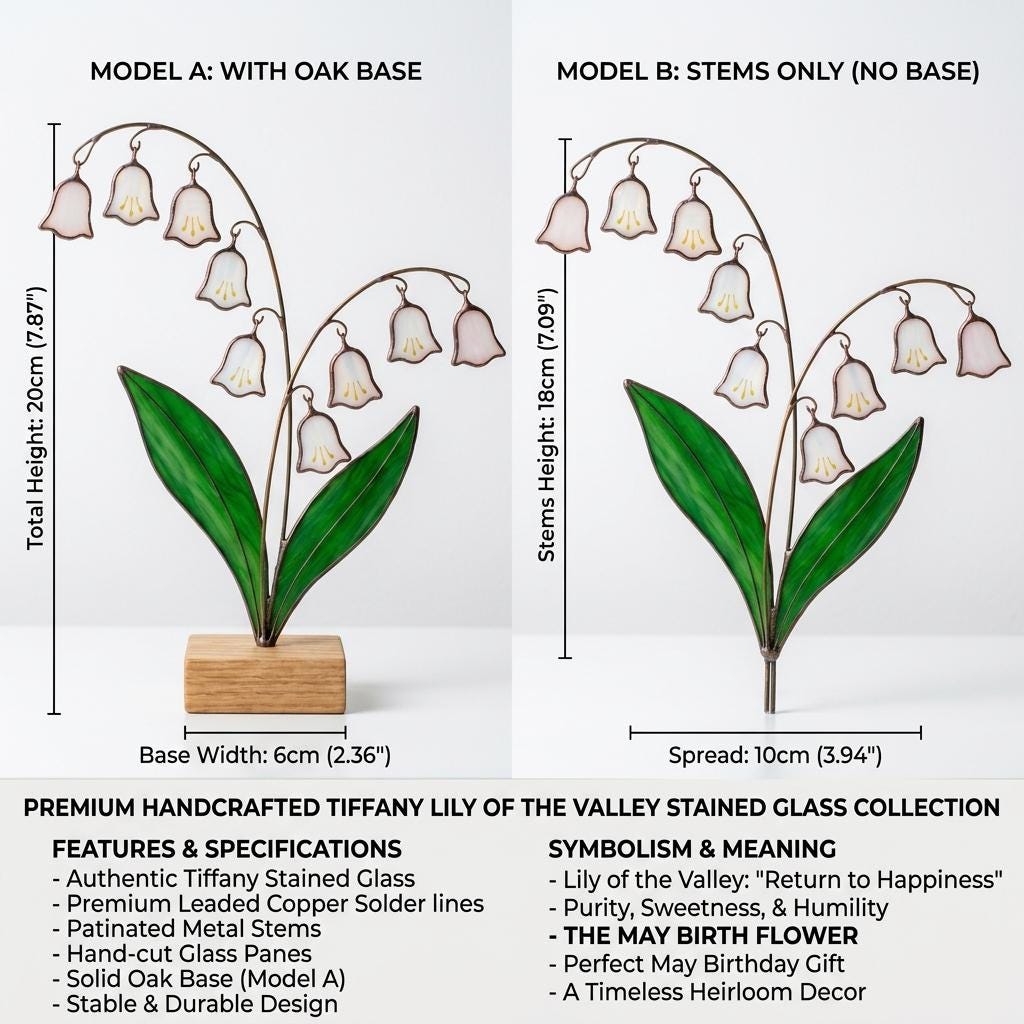 May Birth Flower Glass Art on Stand Lily of the Valley Suncatcher Cottagecore Window Sill Decor Plant Lover Gift Spring Aesthetic