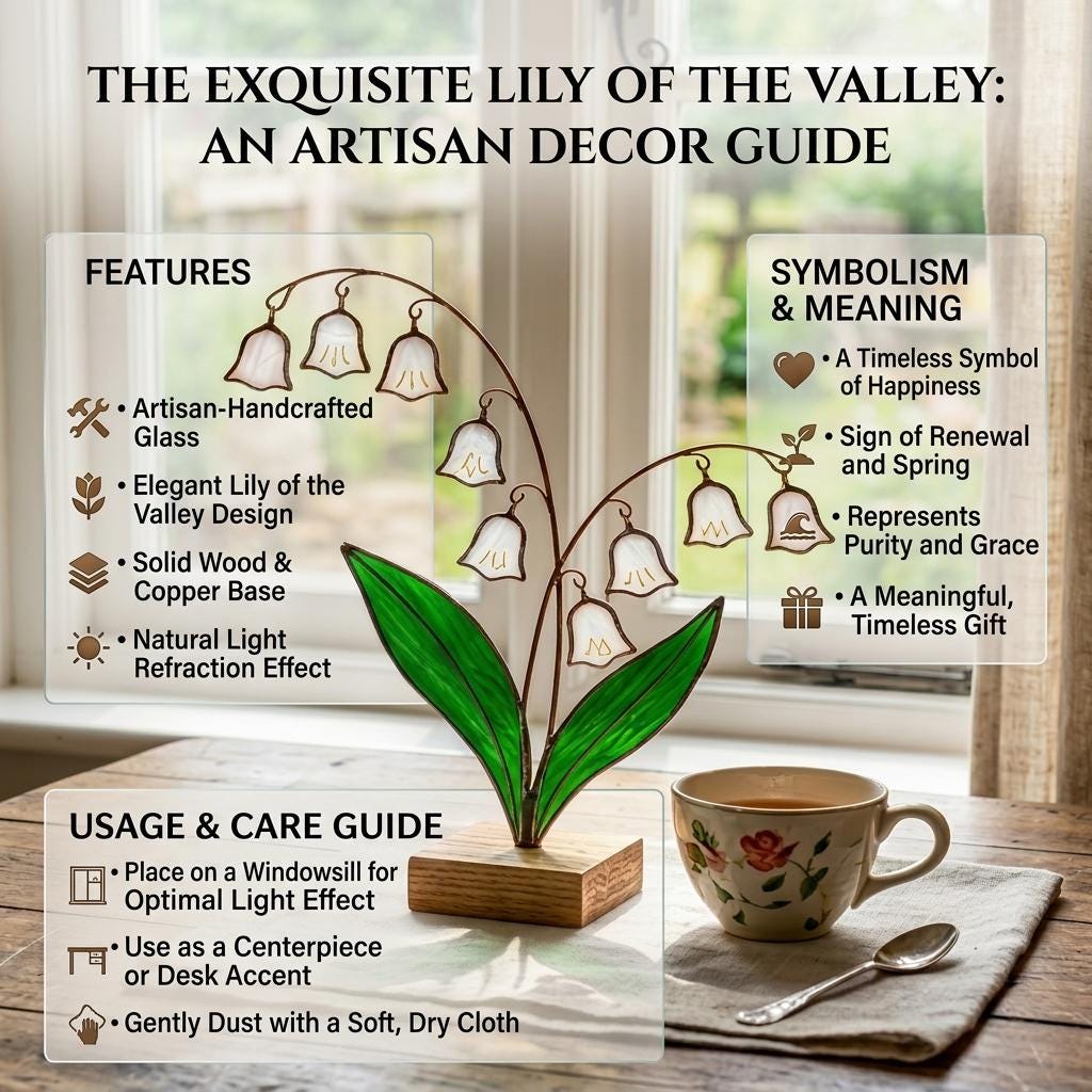May Birth Flower Glass Art on Stand Lily of the Valley Suncatcher Cottagecore Window Sill Decor Plant Lover Gift Spring Aesthetic