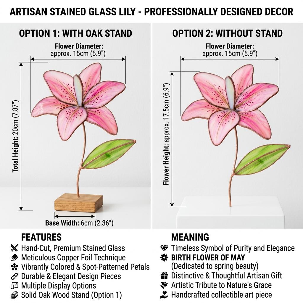 Pink Lily Stained Glass Flower Anniversary Gift for Wife Mother's Day Gift Everlasting Floral Decor May Birth Month Gift