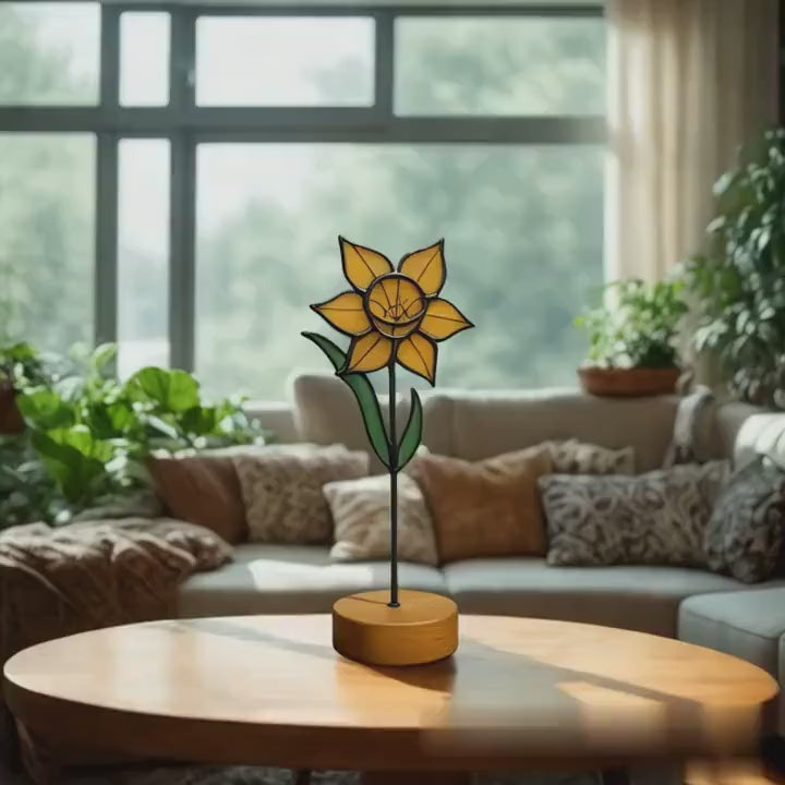 Stained Glass Daffodil – Handmade Floral Table Art Sculpture