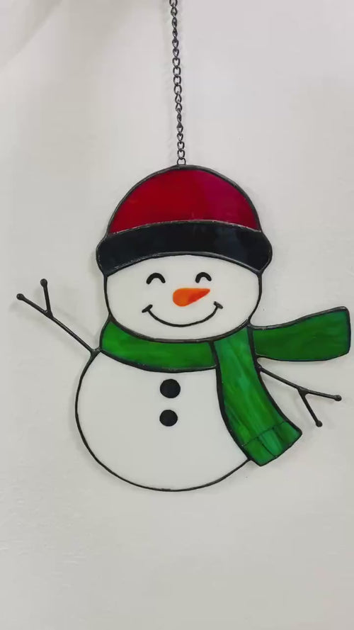 Unique Stained Glass Snowman Suncatcher | Handmade Christmas Ornament | Christmas Gift Idea | Winter Window Hanging | Festive Snowman Decor