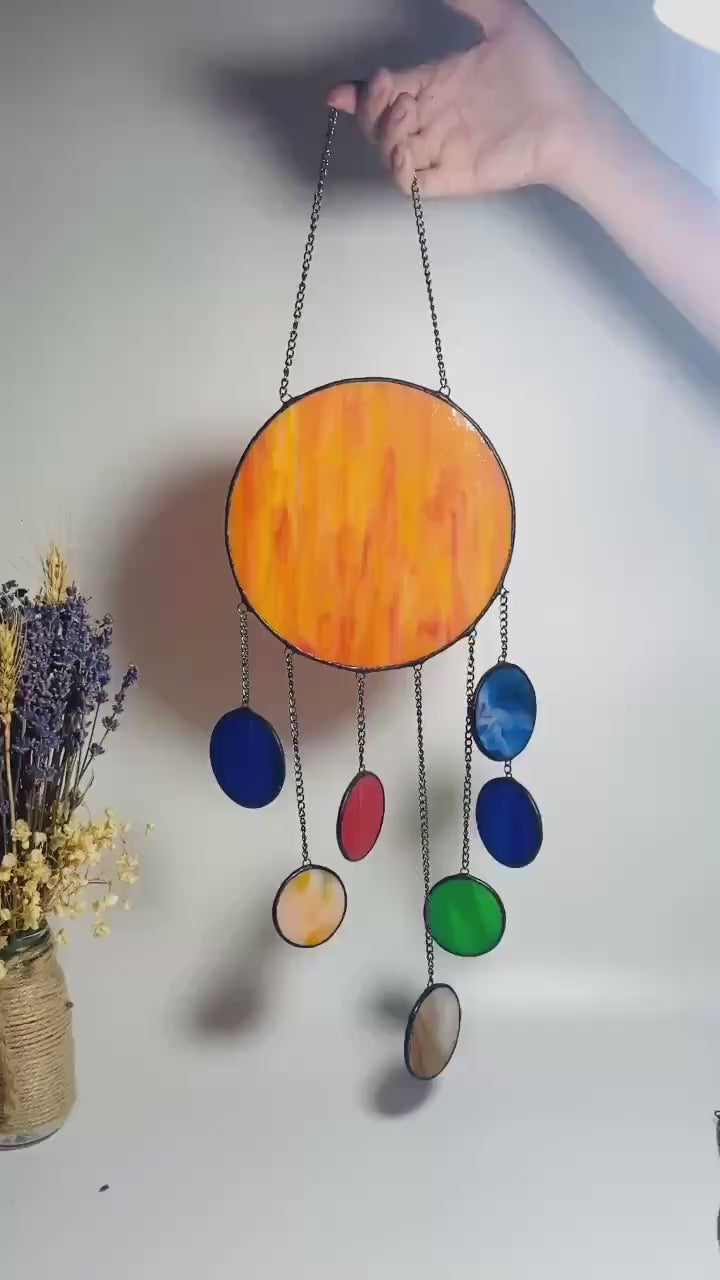 Stained Glass Solar System Suncatcher: Handmade Celestial Window Hanging