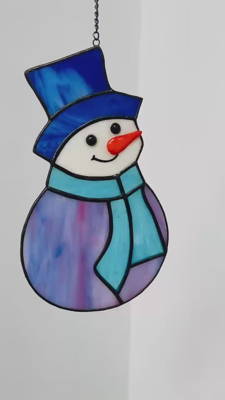 Stained Glass Snowman Suncatcher | Handmade Christmas Ornament | Christmas Window Hanging | Glass Snowman Decor | Stocking Stuffer Gift