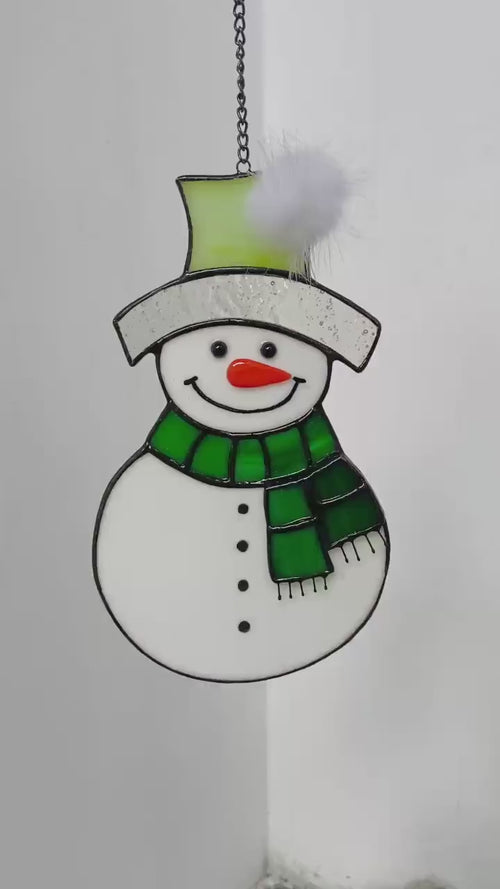 Stained Glass Snowman Suncatcher | Handmade Christmas Ornament | Christmas Snowman Gift | Winter Window Hanging | Festive Snowman Decor
