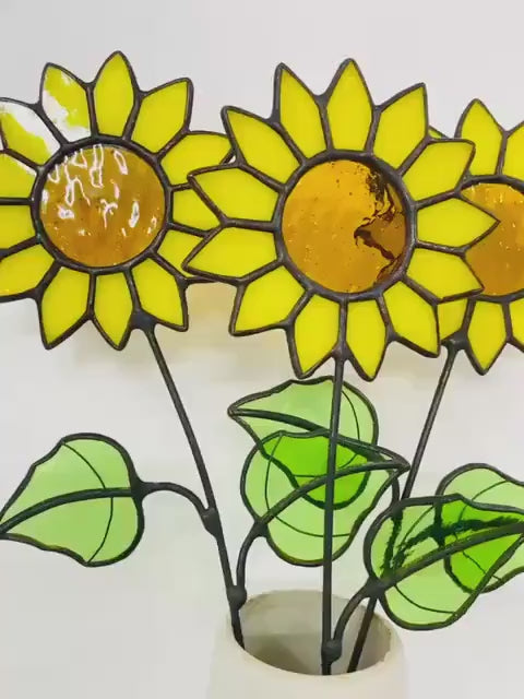Sunflower Stained Glass Flower Bouquet – Handmade Yellow Floral Decor | Cheerful Gift for Birthday, Mom, Friend or Any Happy Occasion
