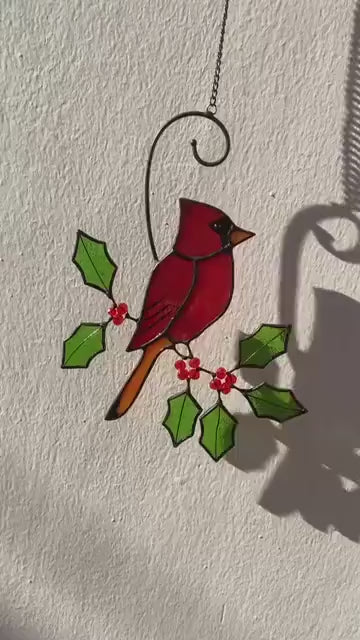 Stained Glass Cardinal Suncatcher, Memorial Gift for Mom, Sympathy Bird Art Decor, Christmas Window Hanging, Unique Bereavement Gift, friend