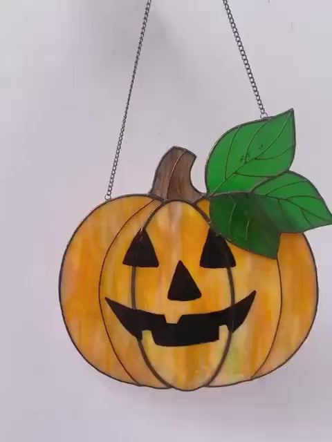 Stained Glass Pumpkin Suncatcher | Halloween Window Hanging Decor | Unique Handmade Spooky Gift
