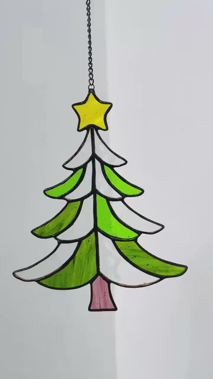 Stained Glass Christmas Tree Suncatcher, Handmade Window Hanging Ornament,Unique Glass Art Decor, Gift for Home, Mom, Housewarming, Holidays