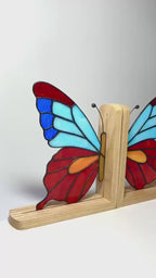 Stained Glass Butterfly Bookends: Handmade Oak Wood Gothic Decor