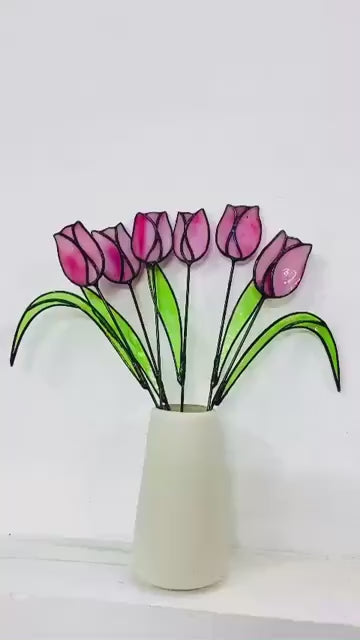 Stained Glass Tulip Bouquet – Handmade Floral Window Decor – Unique Mother’s Day Gift, Spring Home Décor & Birthday Gift for Her
