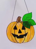 Stained Glass Pumpkin Suncatcher, Halloween Window Decor, Whimsical Jack O’Lantern Art, Pumpkin Wall Hanging, Festive Halloween Gift