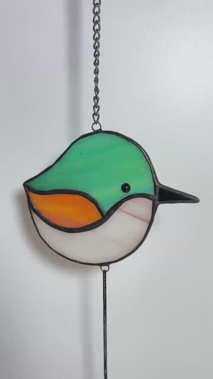 Stained Glass Bird Suncatcher, Cardinal, Hummingbird, Bluebird, Chickadee, Memorial Gift, Bird Lover Gift, Window Wind Chime, Glass Art