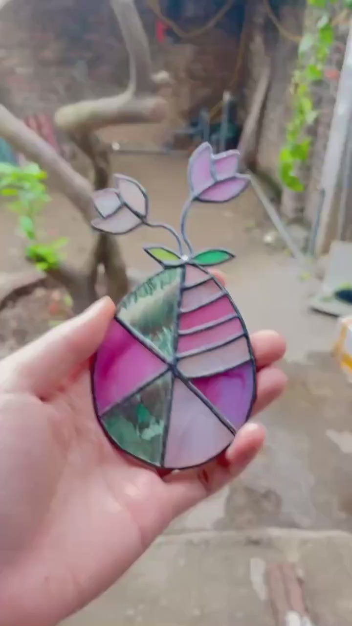 Stained Glass Easter Egg Suncatcher, Floral Window Decor