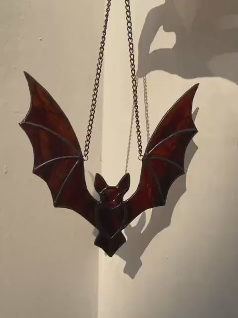 Stained Glass Bat Suncatcher: Gothic Halloween Window Decor