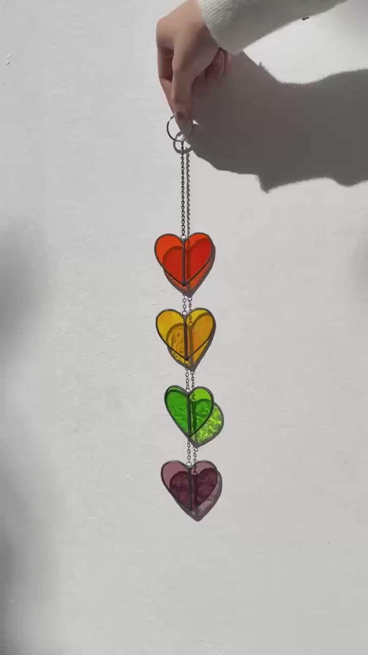 Rainbow Heart Stained Glass Suncatcher – Handmade Colorful Window Hanging, Pride Ornament, Valentine Gift, Birthday Decor, Holiday Home Art