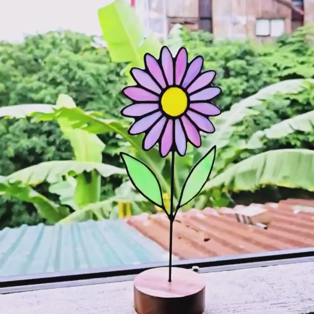 Stained Glass Aster Flower Suncatcher – September Birth Flower Gift