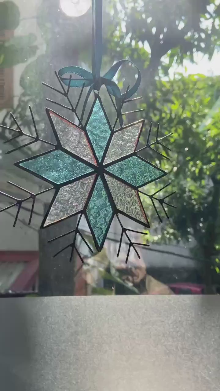 Stained Glass Star Suncatcher | Snowflake Christmas Ornament | Handmade Winter Window Hanging | Stained Glass Art | Gifts for Friends