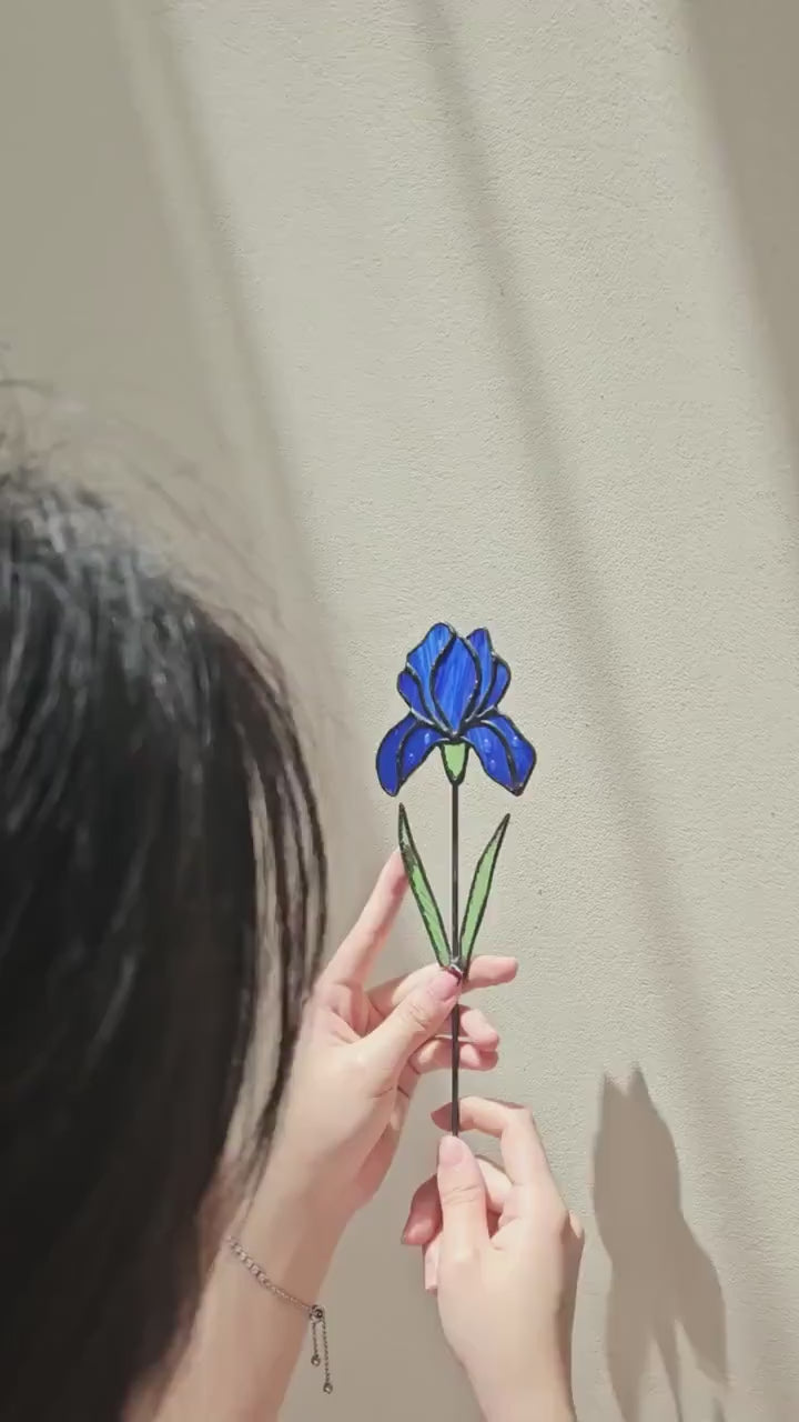 Stained Glass Iris Flower Suncatcher, February Birth Flower Gift