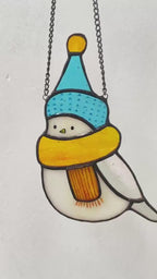 Handmade Stained Glass Bird Ornament – Winter Christmas Window Decor, Holiday Suncatcher Gift for Her Him, Home Decoration