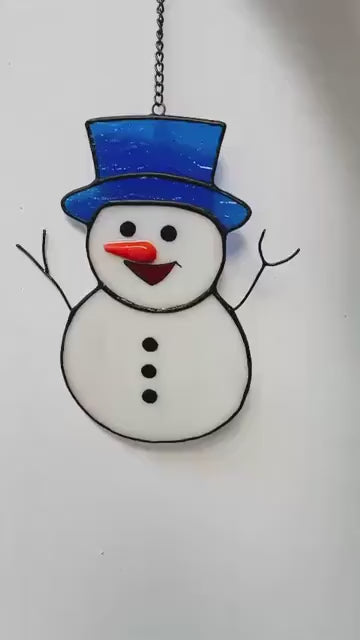 Stained Glass Snowman Suncatcher –Christmas Snowman Ornament, Handmade Winter Window Hanging, Holiday Snowman Decor, Gift for Snowman Lovers