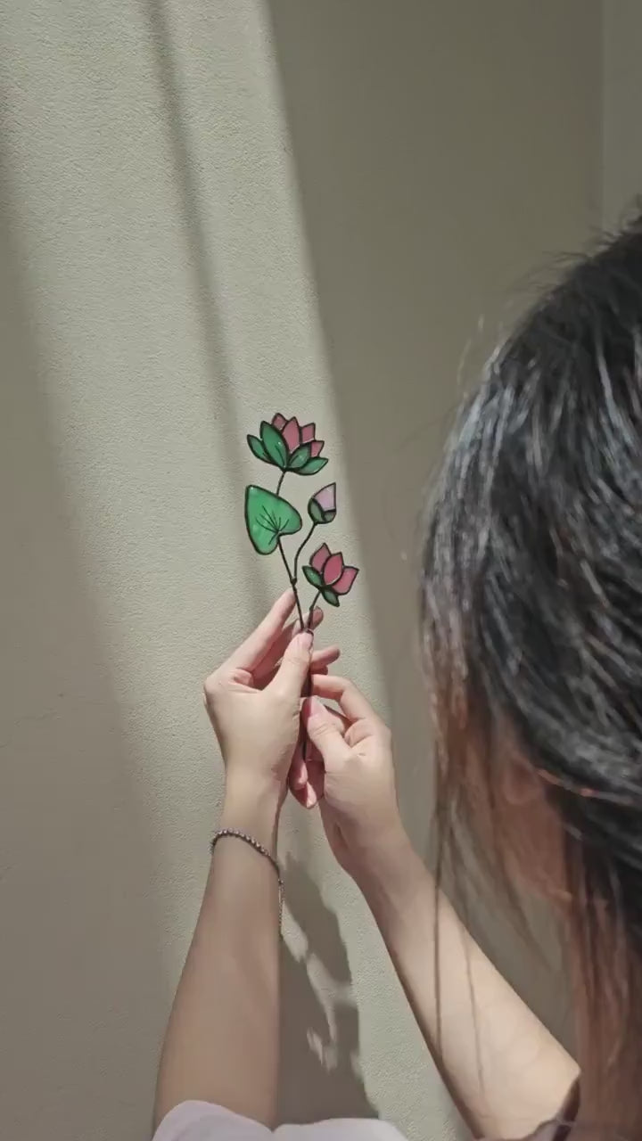 Handmade Stained Glass Lotus Flower – July Birth Flower Suncatcher