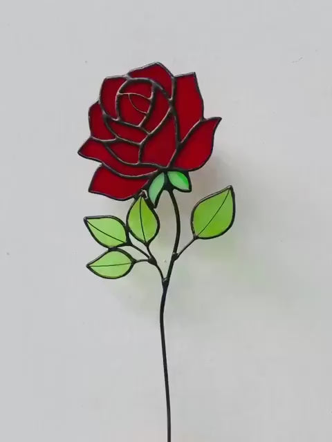 Stained Glass Rose Plant Stake | June Birth Flower Personalized Birthday Gift for Her, Mom, Wife | Floral Glass Art Suncatcher Decor
