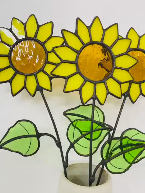 Stained Glass Sunflower – Colorful Glass Flower Decor, Birthday Mother’s Day Gift, Unique Handmade Bouquet for Her Home Office