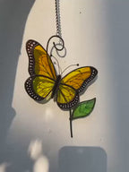 Stained Glass Monarch Butterfly Suncatcher | Window Hanging Wall Decor | Nature Lover Gift for Mom | Sympathy Memorial Ornament | Christmas
