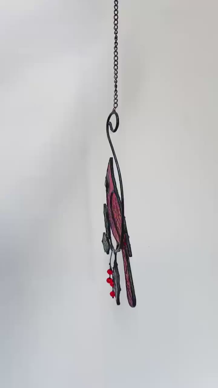 Cardinal Stained Glass Suncatcher – Handmade Bird Window Hanging, Gift for Mom/Her, Christmas, Housewarming, Home Decor, Wall Decor, Holiday