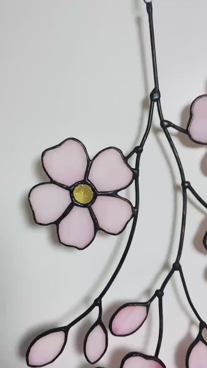 Cherry Blossom Stained Glass Suncatcher: Japandi Window Art