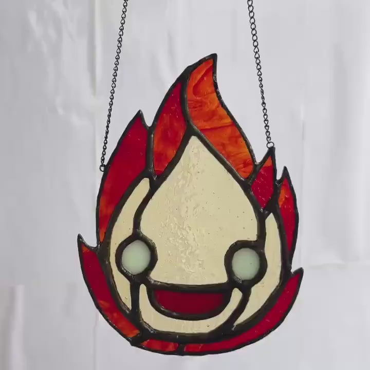 Stained Glass Flame Suncatcher – Handmade Fire Spirit Decor