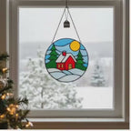 Stained Glass Christmas House Suncatcher,Handmade Holiday Window Hanging, Winter House Ornament,Cozy Home Decor, Christmas Gift for Her,Mom