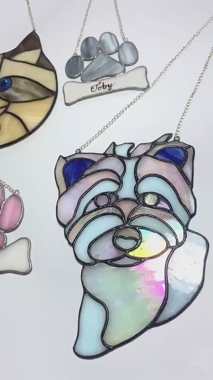 Personalized Stained Glass Paw Print Suncatcher | Custom Pet Memorial Gift | Dog Cat Loss Ornament Home Decor for Pet Lovers