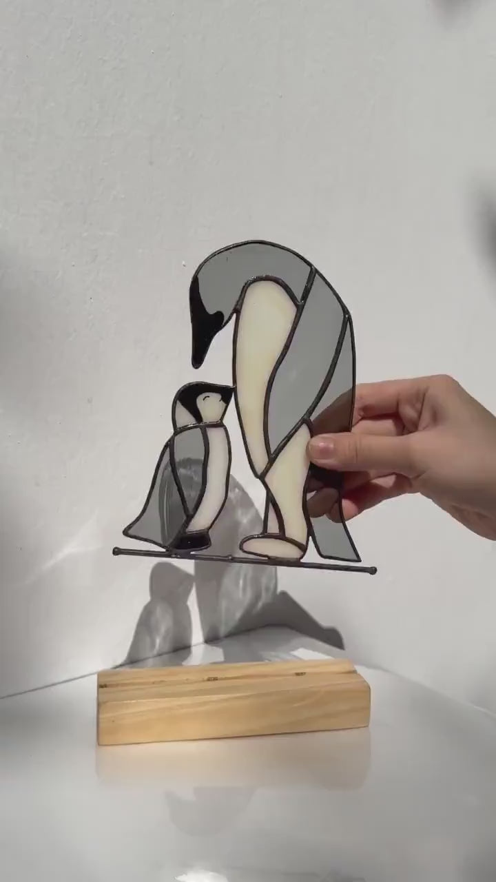 Stained Glass Penguin Suncatcher, Christmas Gift for Mom, Winter Window Hanging, Unique Holiday Decor, Gift for Penguin Lover