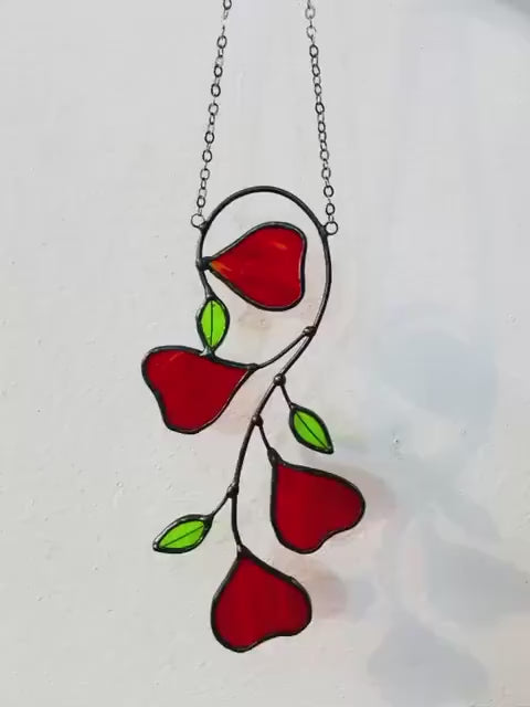 Heart Stained Glass Suncatcher | Love Vine Window Hanging | Romantic Cottagecore Decor | 3rd Anniversary Valentine Gift for Wife | Glass Art