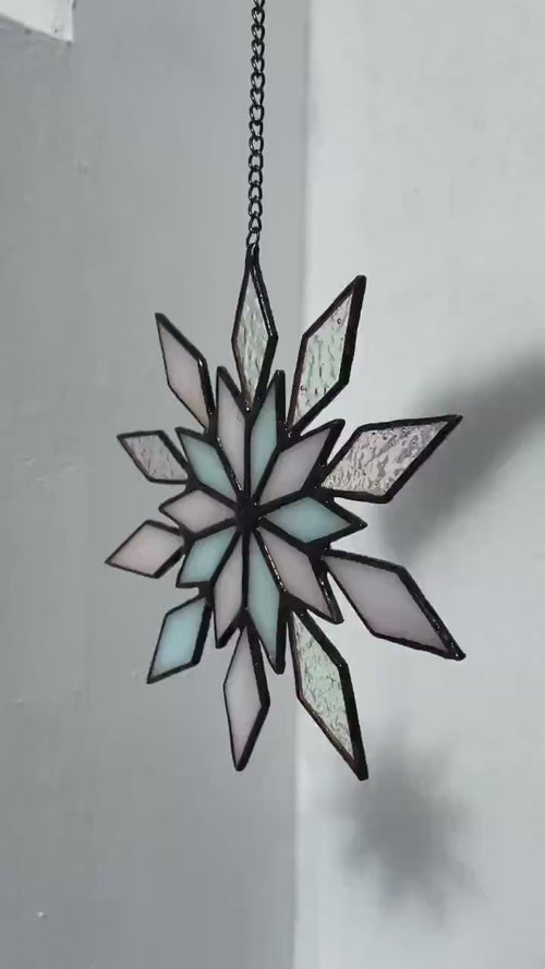 Stained Glass Snowflake Suncatcher | Christmas Window Hanging | Glass Star Ornament | Christmas Suncatcher | Best Gift for Her