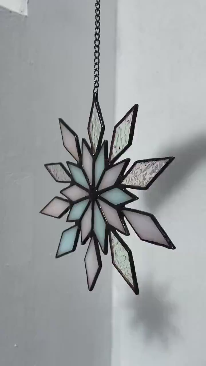 Stained Glass Snowflake Suncatcher | Christmas Window Hanging | Glass Star Ornament | Christmas Suncatcher | Best Gift for Her
