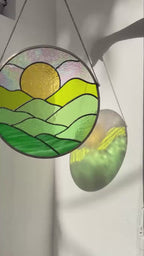 Stained Glass Sun and Mountain Suncatcher: Handmade Nature Art