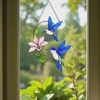 Hummingbird Stained Glass Suncatcher, Custom Christmas Gift for Mom, Handmade Bird Stained Glass Window Hanging, Flower Fairy Garden Decor